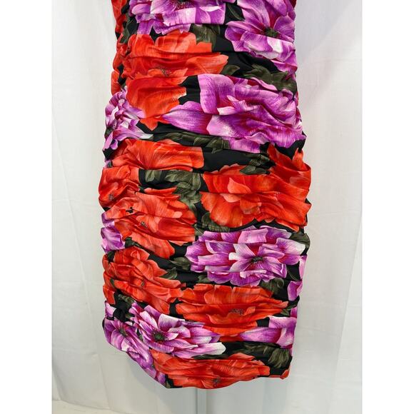 VICTOR COSTA Vintage Size 12 Floral Off Shoulder Dress Ruched Flower Multicolor - Picture 5 of 13